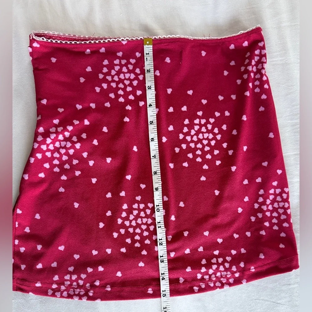 Urban Outfitters Red Heart Print Mini Skirt Ruched Wrap Style Bodycon M